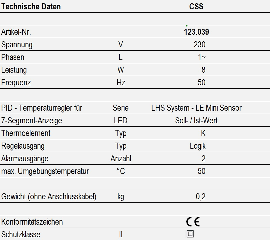 Technische Daten - CSS Regler